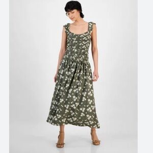 And Now This Olive Floral Midi Dress